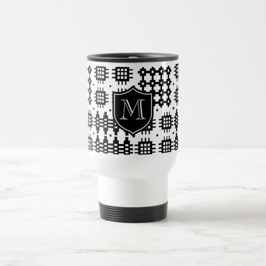 Mug De Voyage Faux Welsh Tapestry Motif Monogramme noir, blanc (Centre)