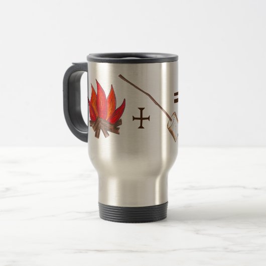 Mug De Voyage Feu de camp + Marshmallow grillé = S'mores Camping (Devant gauche)