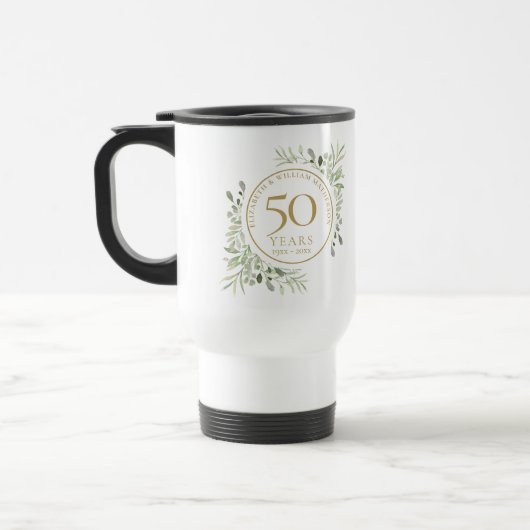 Mug De Voyage Feuilles de l'aquarelle du 50e Mariage  (Gauche)