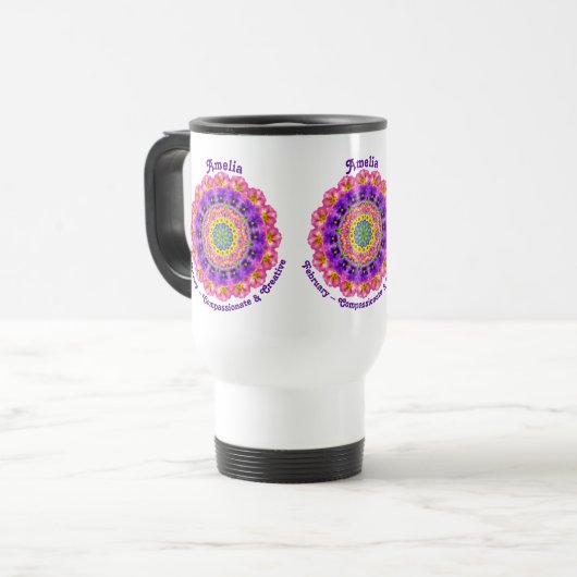 Mug De Voyage Février Mois de naissance Fleur sur mesure art sym (Devant gauche)