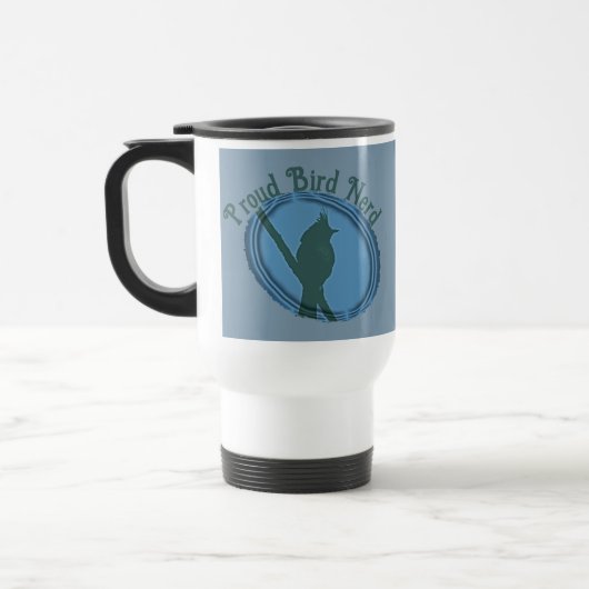 Mug De Voyage Fier Oiseau Nerd Silhouette Bleu Gris Birder (Gauche)