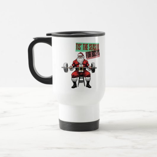 Mug De Voyage Fitness amusant Noël Bicep Curls Barbell Père Noël (Gauche)