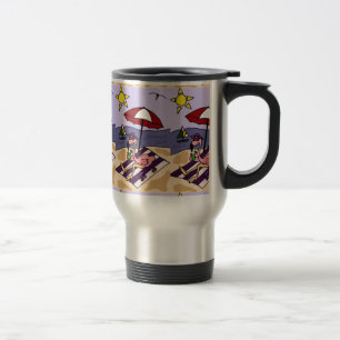 Mug De Voyage Flamant rose rose drôle à la plage