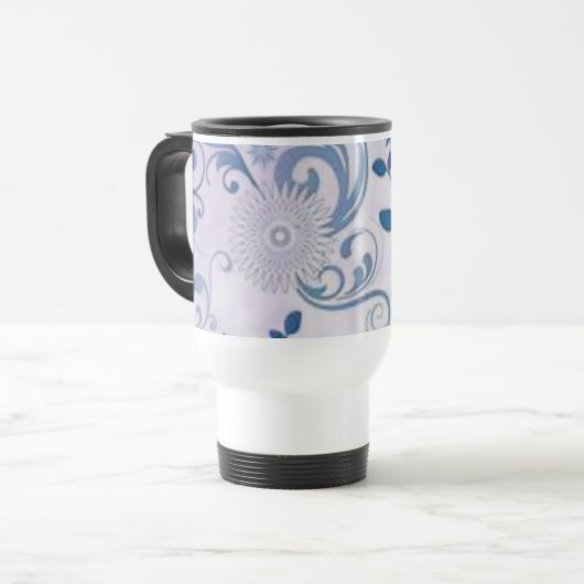 Mug De Voyage Flèches et fleurs bleues (Devant gauche)