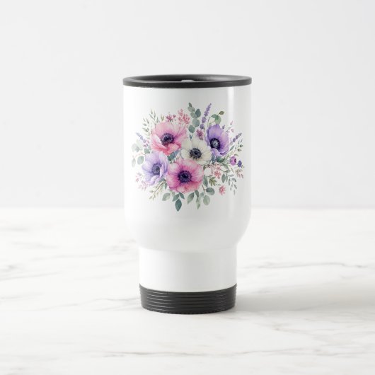Mug de voyage fleur d'anémone aquarelle (Centre)