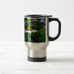 Mug De Voyage Fleur de cône blanc, fleurs pourpres et papillon