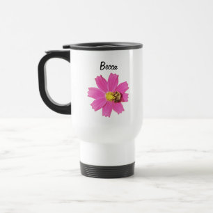 Mug De Voyage Fleur de cosmos rose vif avec une abeille personna