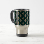 Mug De Voyage Fleur de Lis, Beige on Green, Royal, Your Name (Devant gauche)