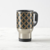 Mug De Voyage Fleur de Lis, Navy Blue on Beige, Royal, Your Name (Devant droit)