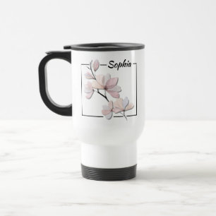 Mug De Voyage Fleur de Magnolia à l'aquarelle personnalisée