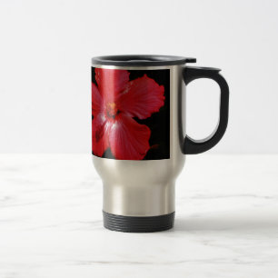 Mug De Voyage Fleur d'Hibiscus rouge rose chaud sur noir