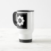 Mug De Voyage Fleur noire et blanche simple Design initial (Devant gauche)