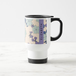 Mug De Voyage Fleurs Bleues, Fleurs Violettes, Floral, Votre Nom