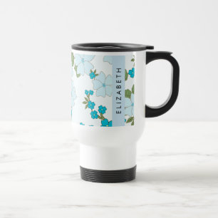 Mug De Voyage Fleurs Bleues, Motif De Fleurs, Votre Nom
