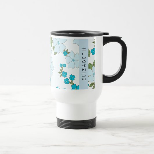Mug De Voyage Fleurs Bleues, Motif De Fleurs, Votre Nom (Droite)