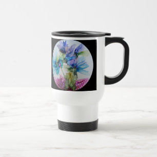 Mug De Voyage Fleurs colorées Art bleu violet rose