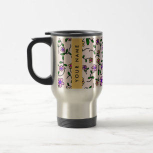 Mug De Voyage Fleurs Colorées, Fond Rose, Jaune