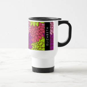 Mug De Voyage Fleurs Dahlia, Fleurs Colorées, Votre Nom