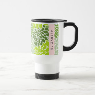 Mug De Voyage Fleurs Dahlia Vertes, Motif Floral, Votre Nom