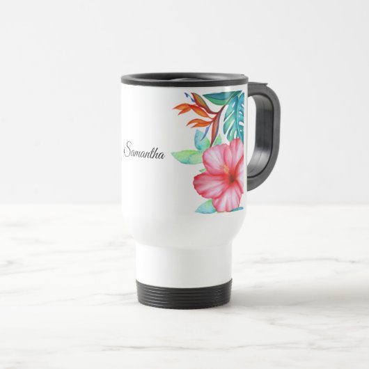 Mug De Voyage Fleurs d'aquarelle tropicale personnalisées (Devant droit)