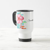 Mug De Voyage Fleurs d'aquarelle tropicale personnalisées (Devant gauche)