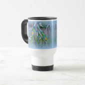 Mug De Voyage Fleurs de bromeliade sur bleu (Devant gauche)