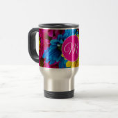 Mug De Voyage Fleurs de monogrammes aux couleurs fluorescentes (Devant gauche)