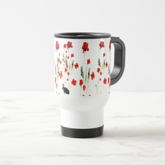 Mug De Voyage Fleurs de pavot lapin lapin Floral (Devant droit)