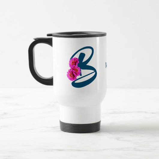 Mug De Voyage Fleurs de Zinnia Monogramme Initiale B Personnalis (Gauche)