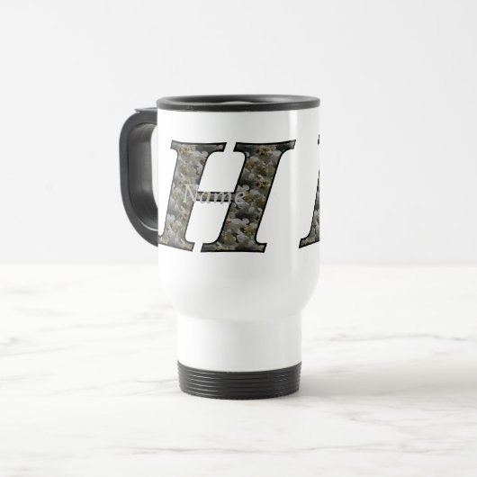 Mug De Voyage Fleurs d'hydrangea personnalisées avec initiale de (Devant gauche)