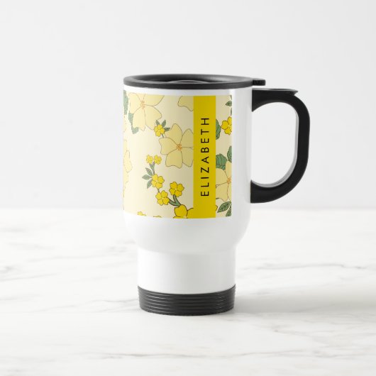 Mug De Voyage Fleurs Jaunes, Motif De Fleurs, Votre Nom (Droite)