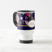 Mug De Voyage Fleurs roses de monogramme (Devant gauche)