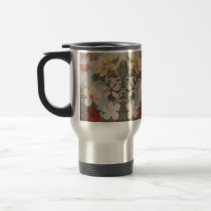 Mug De Voyage Fleurs vintages d'Hibiscus Floral rouge rose jaune