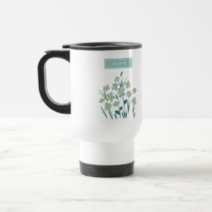 Mug De Voyage Floral moderne marguerite bleu girly élégant él