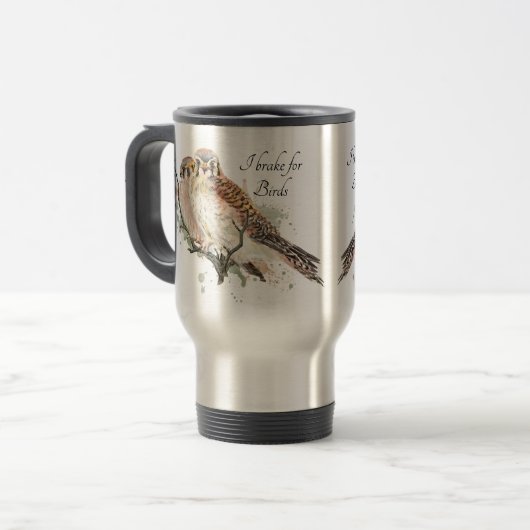 Mug De Voyage Frein pour oiseaux Citation Oiseaux Kestrel Couple (Devant gauche)