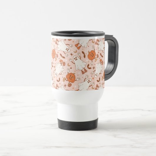 Mug De Voyage Fun Retro Ghost & Jack-O-Lantern Motif (Devant droit)