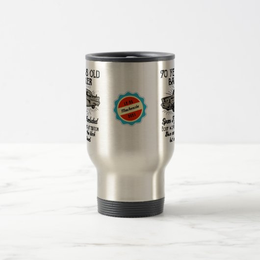 Mug De Voyage Funny 70th Birthday Retro Car Banger Date d'ajout (Centre)