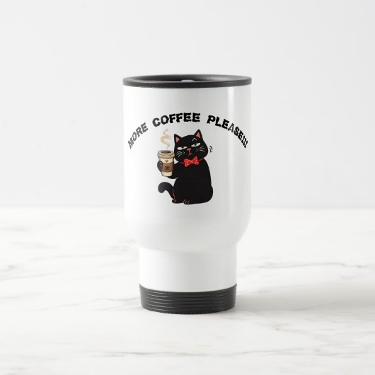 Mug De Voyage Funny Cat Coffee Design– “More Coffee please”  (Centre)