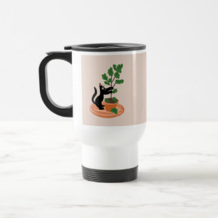 Mug De Voyage Funny Chat Fig Tree Poted Plante main tiré