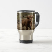 Mug De Voyage **"Furry Majesty : The Woolly Brown Highland Cow"* (Devant droit)