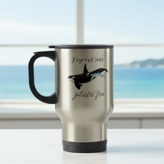 Mug De Voyage Garder Nos Mers Plastique Gratuit Orca Dolphin Oce