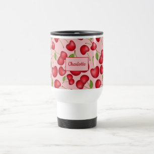 Mug De Voyage Girly Cherries motif rose avec nom personnalisé