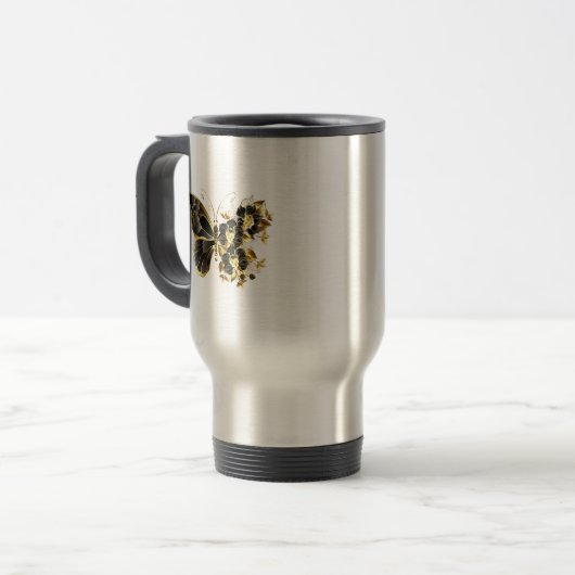 Mug De Voyage Gold flower Butterfly with Black Orchid (Devant gauche)