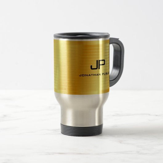 Mug De Voyage Gold Look Monogramme Modèle élégant tendance (Devant droit)