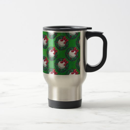 Mug De Voyage Golf Ball Christmas Wreath Motif sur Green (Droit)