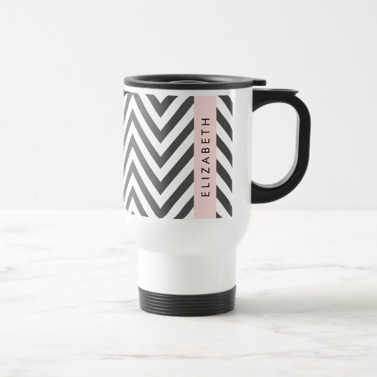 Mug De Voyage Grey Zigzag, Grey Chevron, Mint, Votre Nom (Droite)