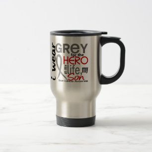 Mug De Voyage Gris pour mon cancer du cerveau de fils du héros 