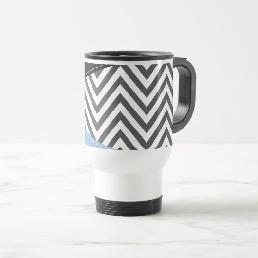 Mug De Voyage Gris Zigzag, Gris Chevron, Motif Zigzag, Bleu (Devant droit)