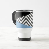 Mug De Voyage Gris Zigzag, Gris Chevron, Motif Zigzag, Bleu (Devant gauche)