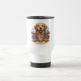 Mug De Voyage Groovy Rétro Psychédélique Golden Retriever Paix